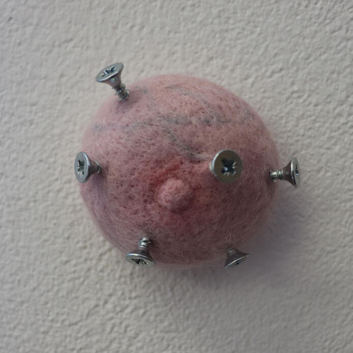 An oval shaped piece that looks like bruised flesh.